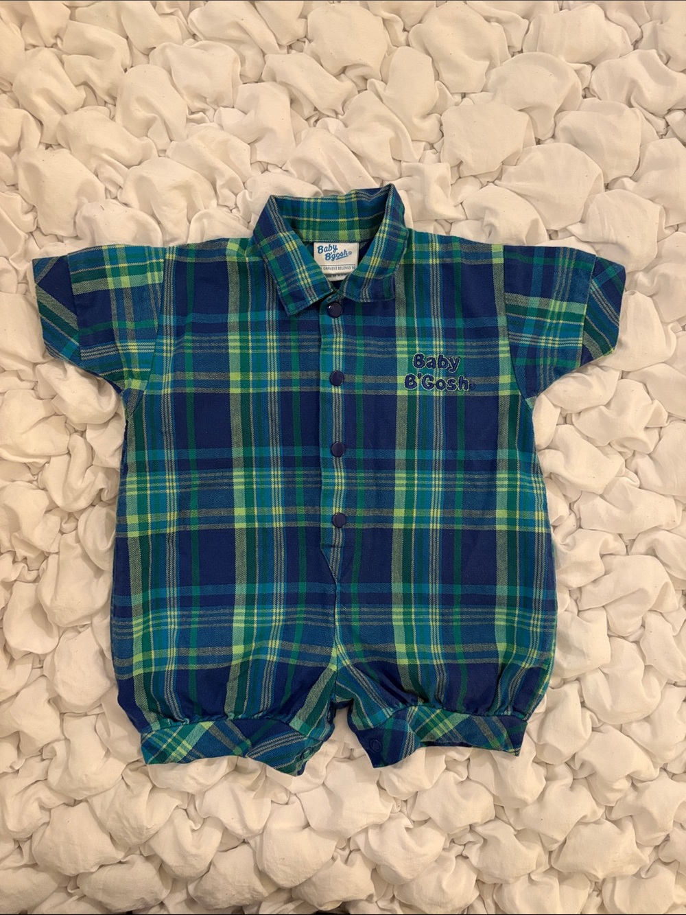 Vintage Oshkosh Baby B’gosh Blue & Green Plaid Bubble Romper